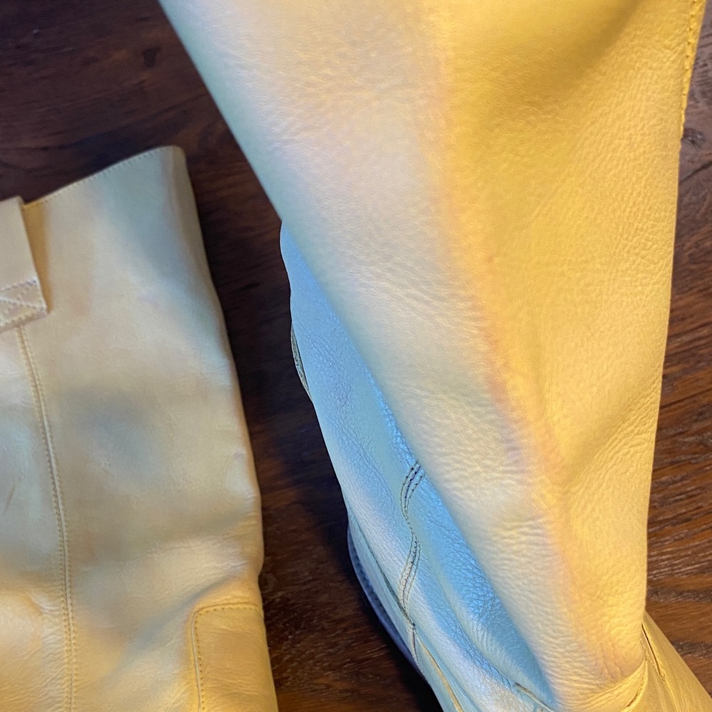 Urban Outfitters Slouch Tall Yellow Leather Heeled Boots Sz 7 or 7.5 - Picture 9 of 15